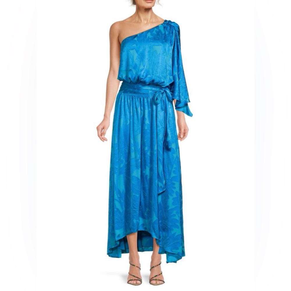 Ramy Brook Dayton Satin Vibrant Blue One-Shoulder Dress